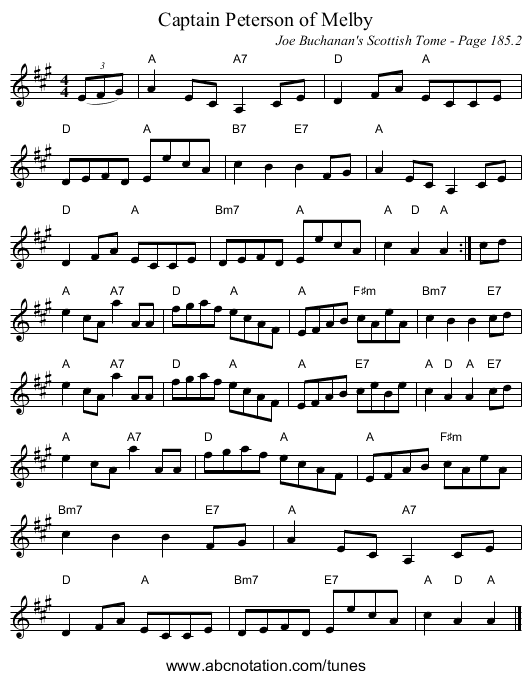 Captain Peterson of Melby - staff notation