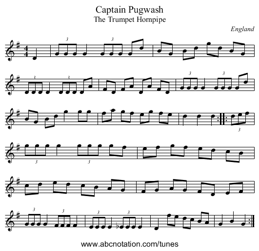 Captain Pugwash - staff notation