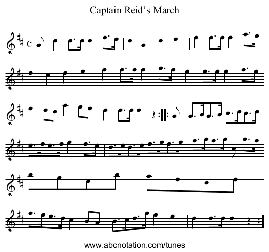 Captain Reid’s March - staff notation