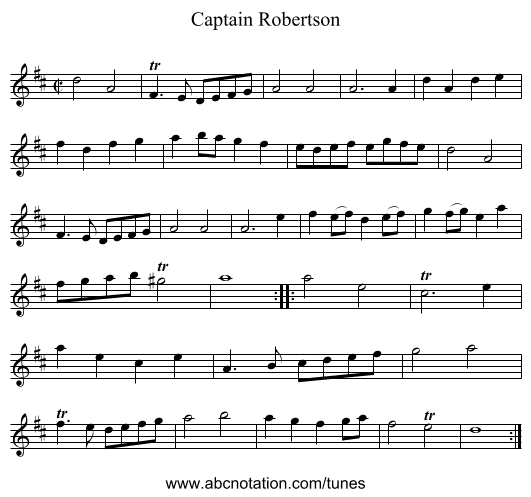 Captain Robertson - staff notation