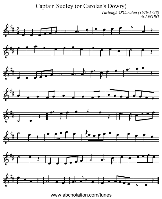 Captain Sudley (or Carolan's Dowry) - staff notation