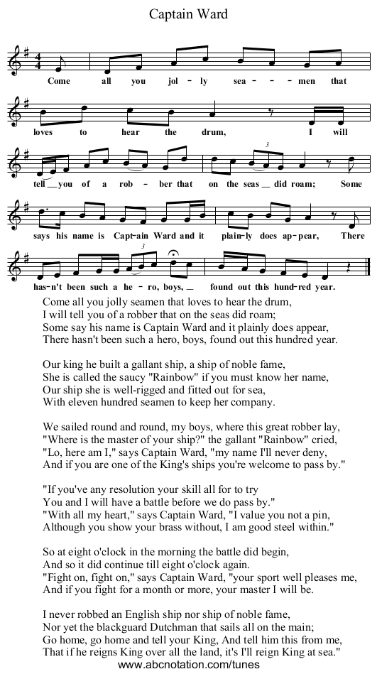 Captain Ward - staff notation