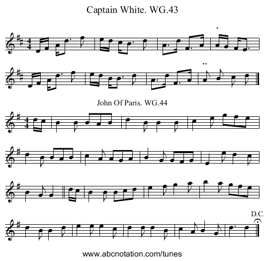 Captain White. WG.43 - staff notation