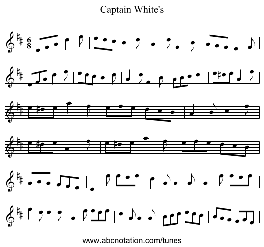 Captain White's - staff notation
