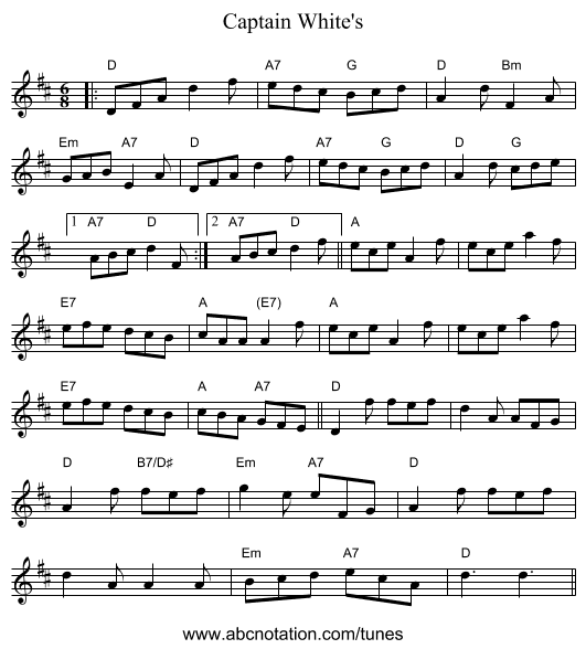 Captain White's - staff notation