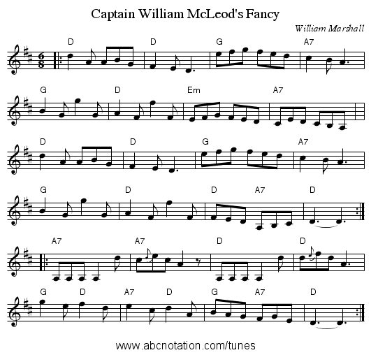 Captain William McLeod's Fancy - staff notation