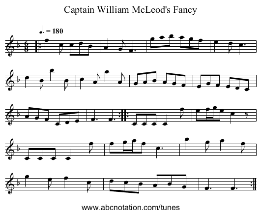 Captain William McLeod's Fancy - staff notation