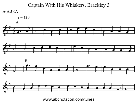 Captain With His Whiskers, Brackley 3 - staff notation