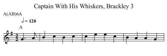 Captain With His Whiskers, Brackley 3 - staff notation