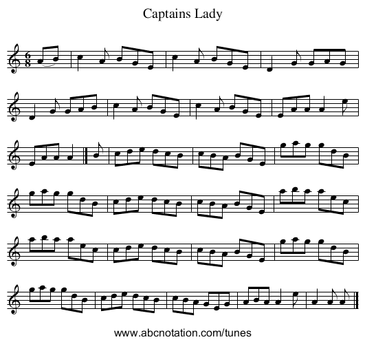 Captains Lady - staff notation