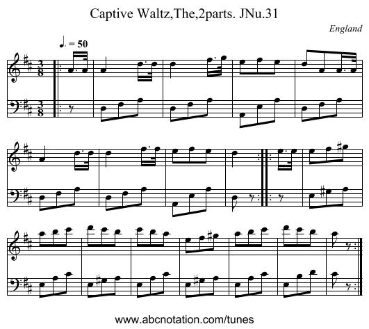 Captive Waltz,The,2parts. JNu.31 - staff notation
