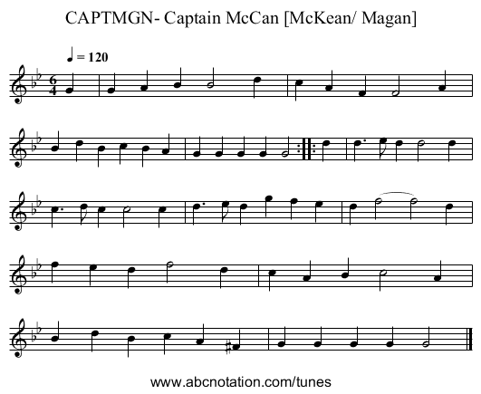 CAPTMGN- Captain McCan [McKean/ Magan] - staff notation