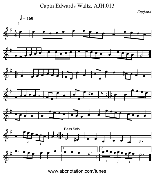 Captn Edwards Waltz. AJH.013 - staff notation