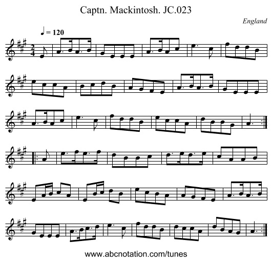 Captn. Mackintosh. JC.023 - staff notation