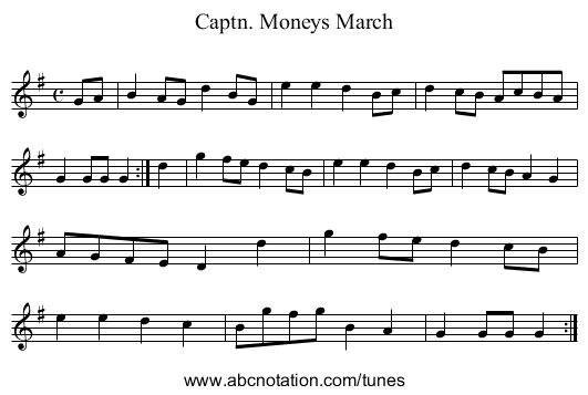 Captn. Moneys March - staff notation