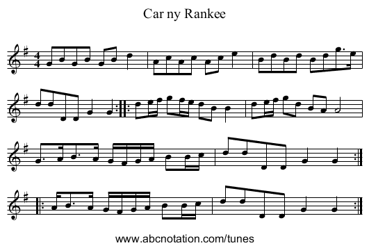 Car ny Rankee - staff notation