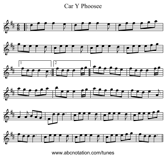 Car Y Phoosee - staff notation