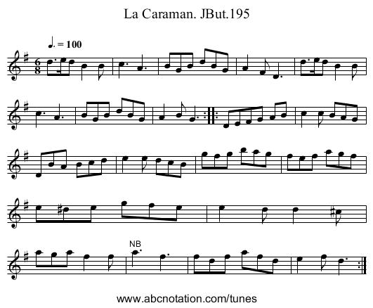 Caraman. JBut.195, La - staff notation