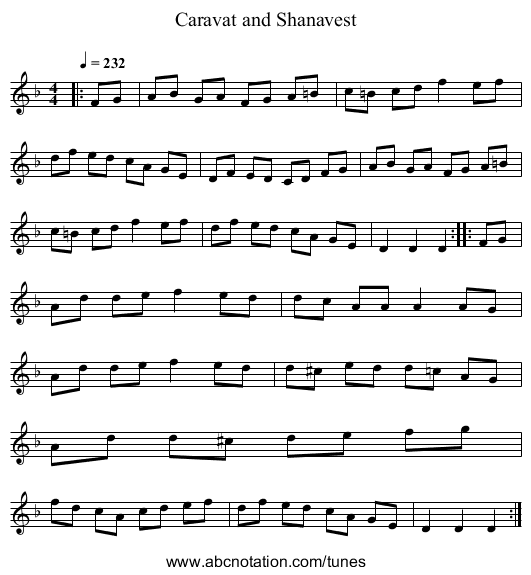 Caravat and Shanavest - staff notation