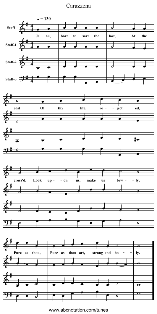 Carazzena - staff notation