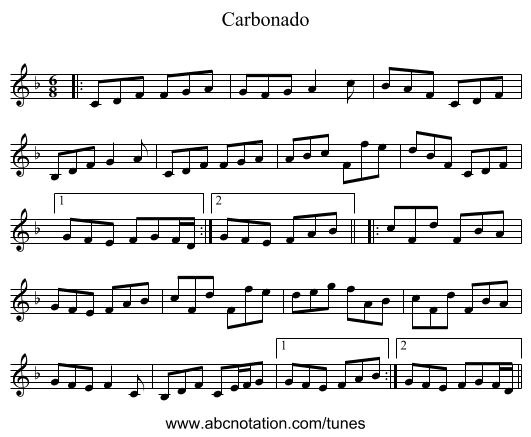 Carbonado - staff notation