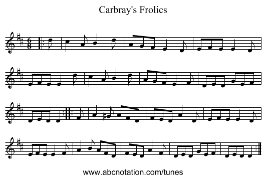 Carbray's Frolics - staff notation