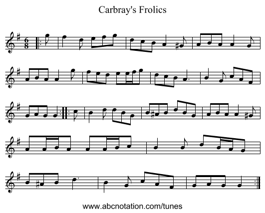 Carbray's Frolics - staff notation