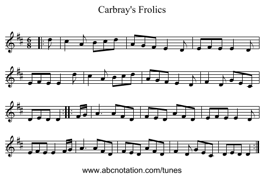 Carbray's Frolics - staff notation