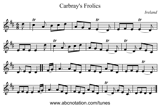 Carbray's Frolics - staff notation