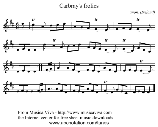 Carbray's frolics - staff notation