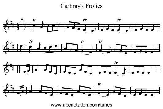 Carbray's Frolics - staff notation
