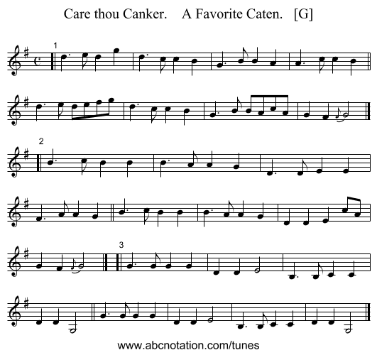 Care thou Canker.    A Favorite Caten.   [G] - staff notation