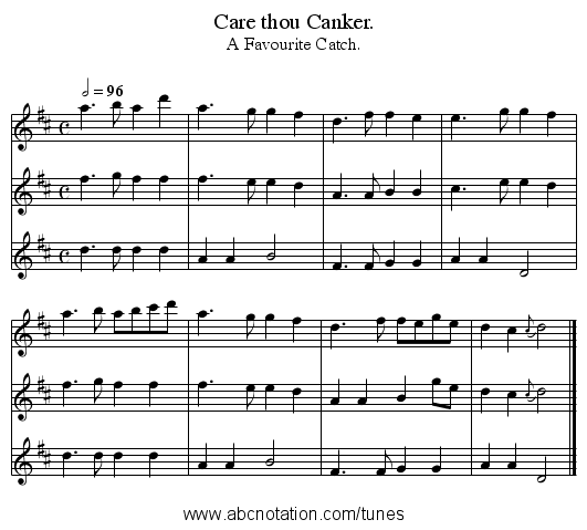 Care thou Canker. - staff notation