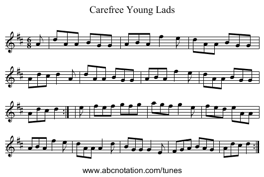 Carefree Young Lads - staff notation