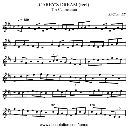 CAREY'S DREAM (reel) - staff notation