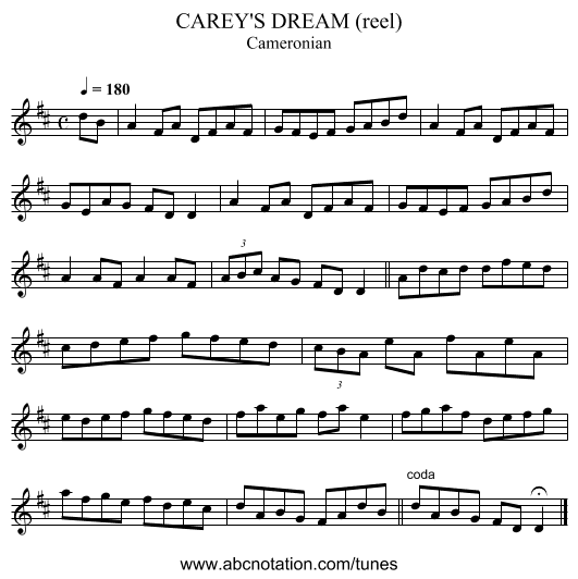 CAREY'S DREAM (reel) - staff notation