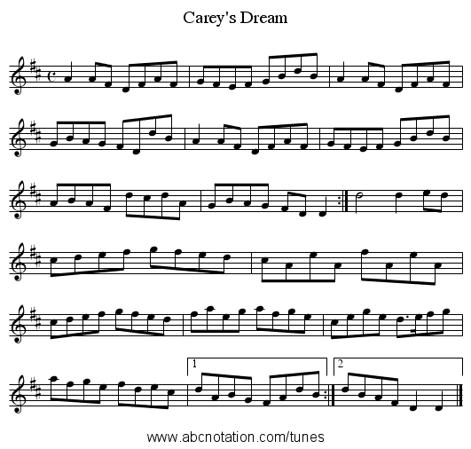 Carey's Dream - staff notation