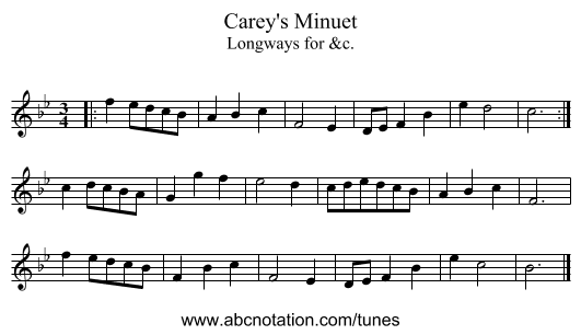 Carey's Minuet - staff notation