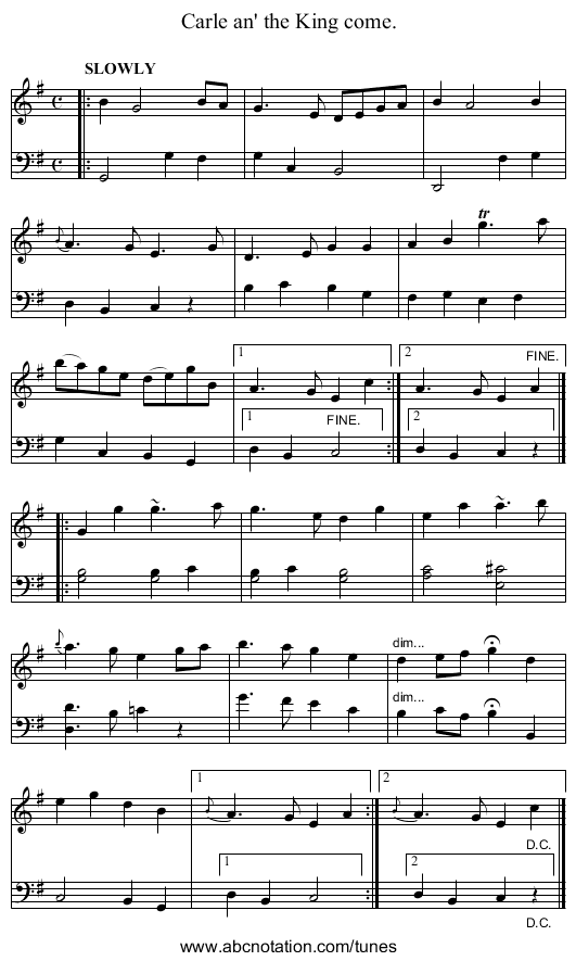 Carle an' the King come. - staff notation