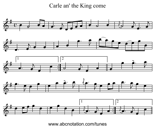 Carle an' the King come - staff notation