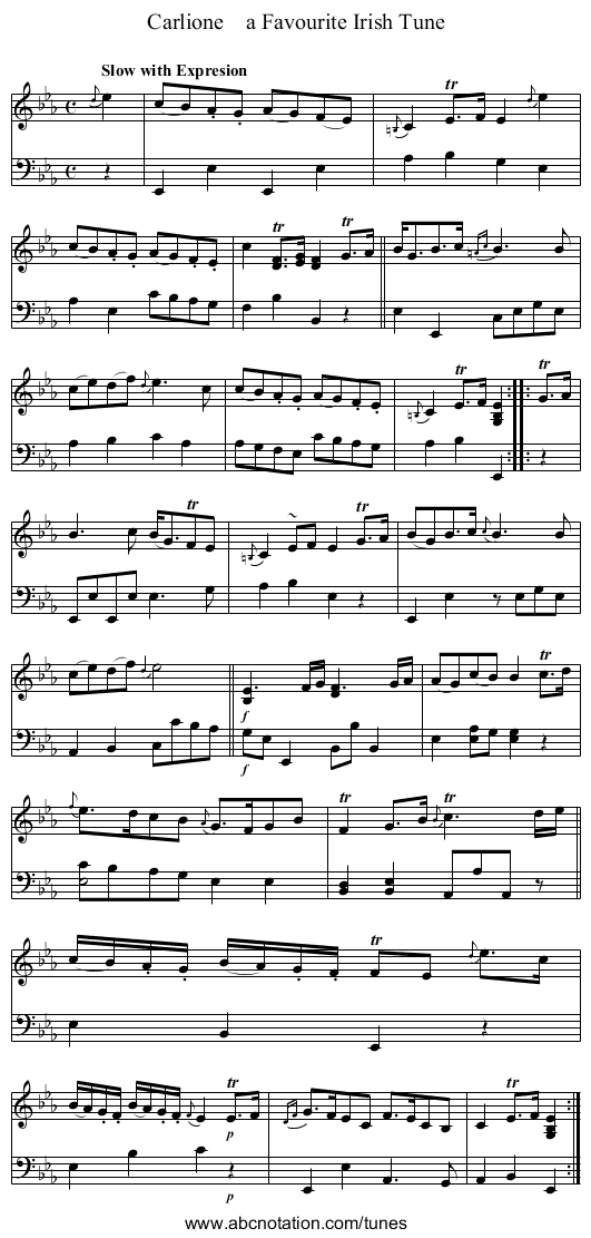 Carlione    a Favourite Irish Tune - staff notation
