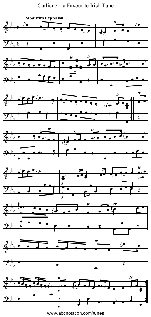 Carlione    a Favourite Irish Tune - staff notation