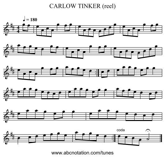 CARLOW TINKER (reel) - staff notation