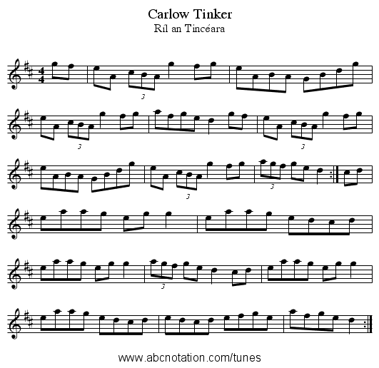 Carlow Tinker - staff notation