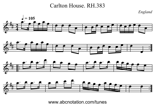 Carlton House. RH.383 - staff notation
