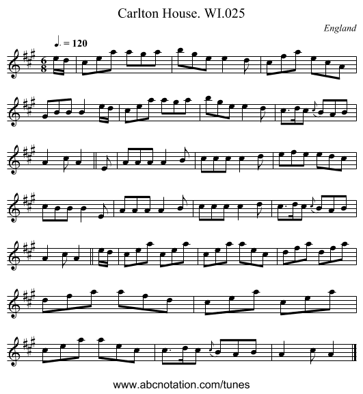 Carlton House. WI.025 - staff notation