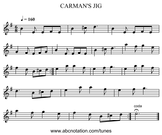 CARMAN'S JIG - staff notation
