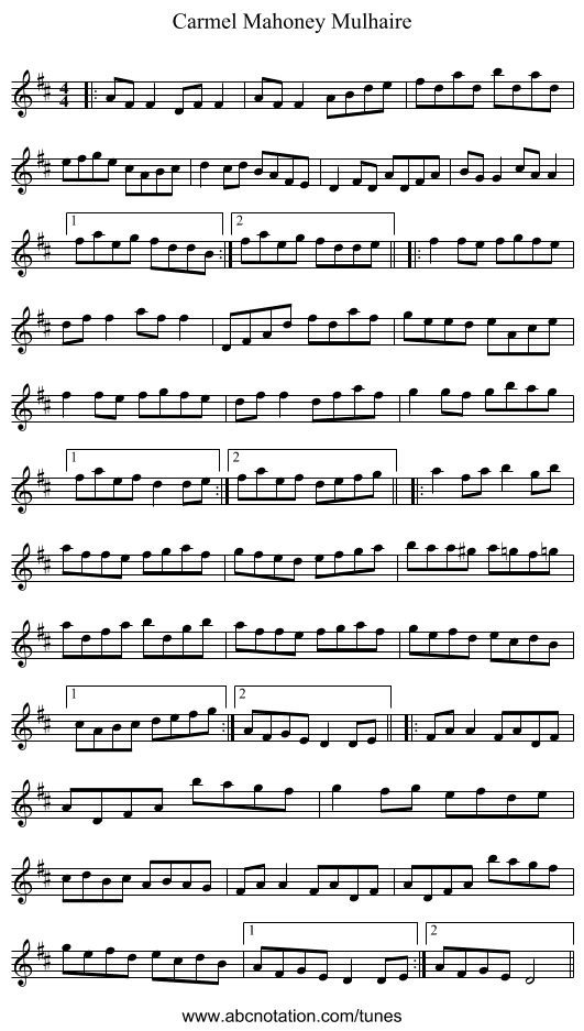 Carmel Mahoney Mulhaire - staff notation