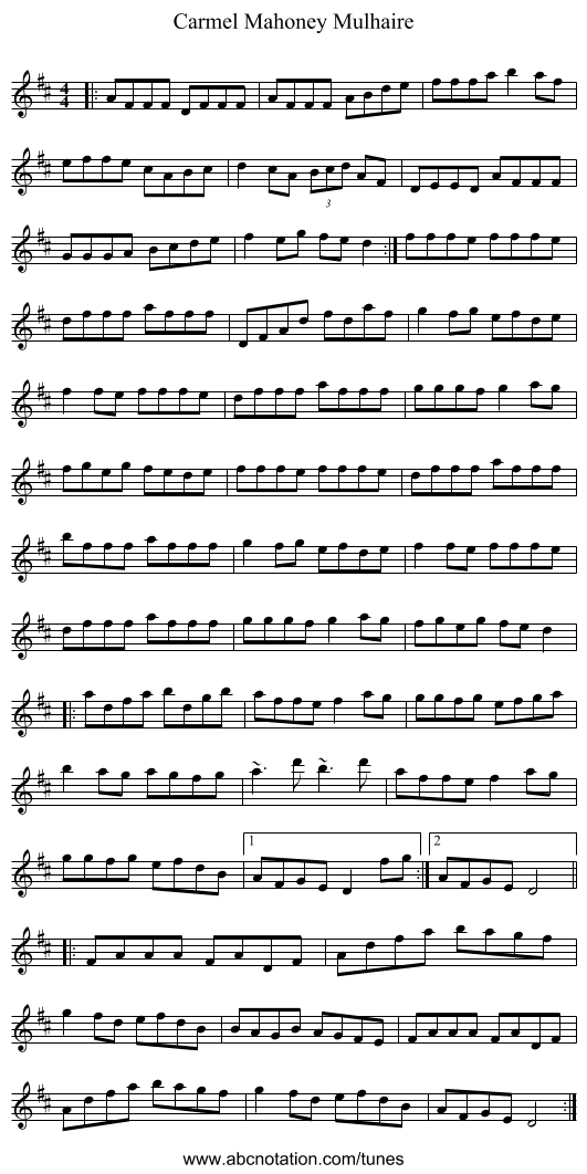 Carmel Mahoney Mulhaire - staff notation