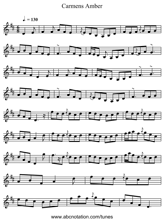 Carmens Amber - staff notation
